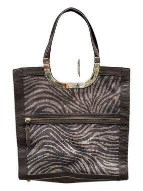 Stuart Weitzman Burlap and Leather Trim Handbag with Zebra Pattern